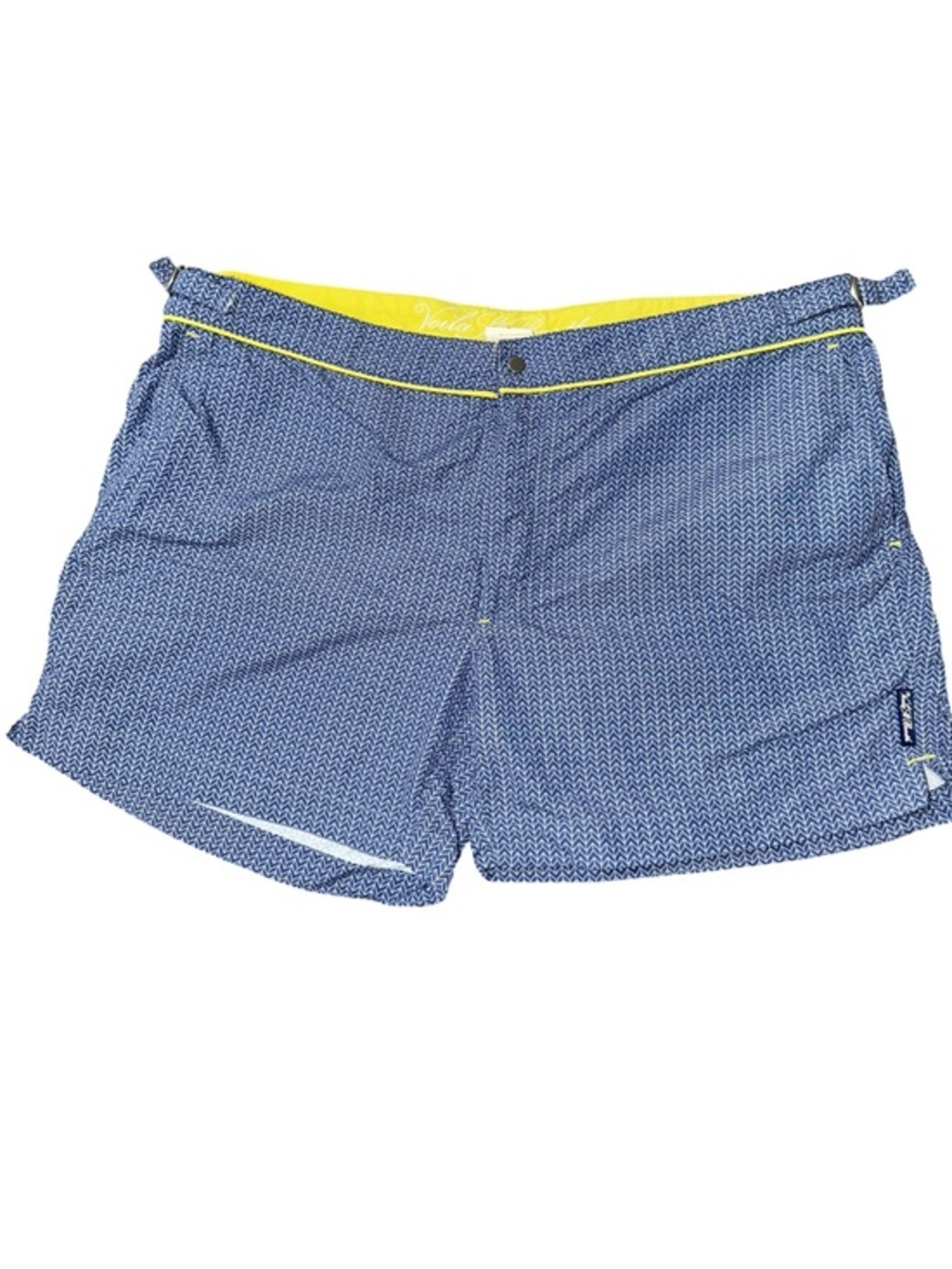 Voila St Barth Men's Size XL Blue White Print Contrast Yellow Swim Trunks Shorts